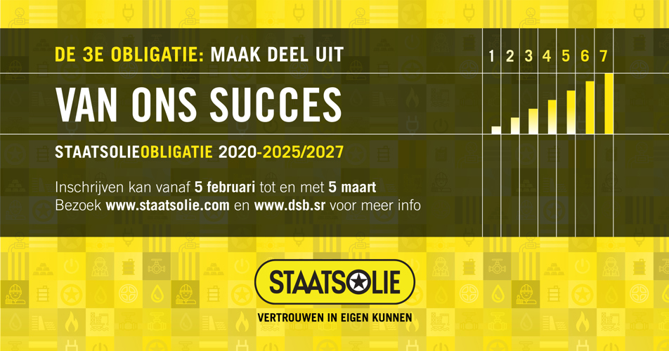 Staatsolie Maatschappij Suriname N.V. geeft voor de derde keer obligaties uit